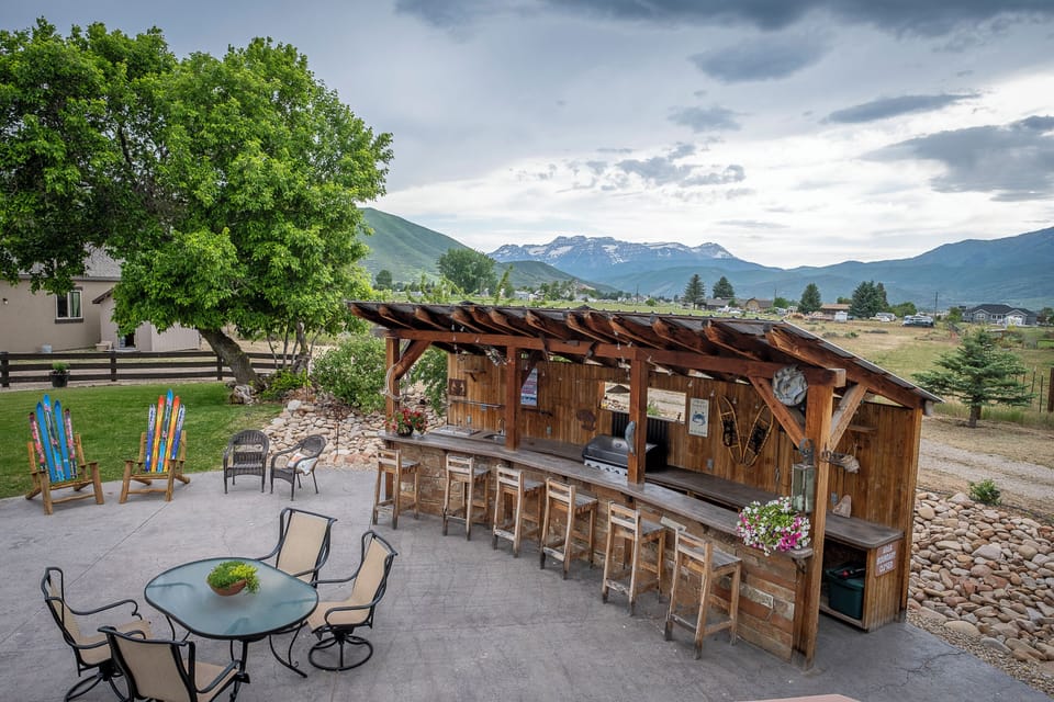 The backyard highlights a great space for everyone to hang out together