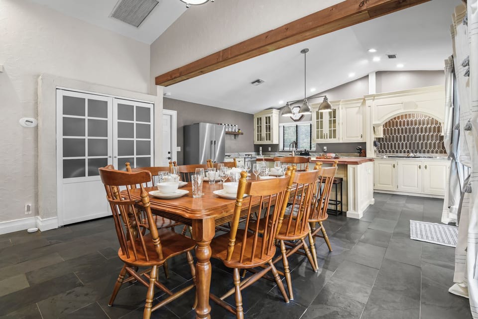 Our dining table equipped for 8  is the perfect spot to gather with friends and family to share meals and laughter. 