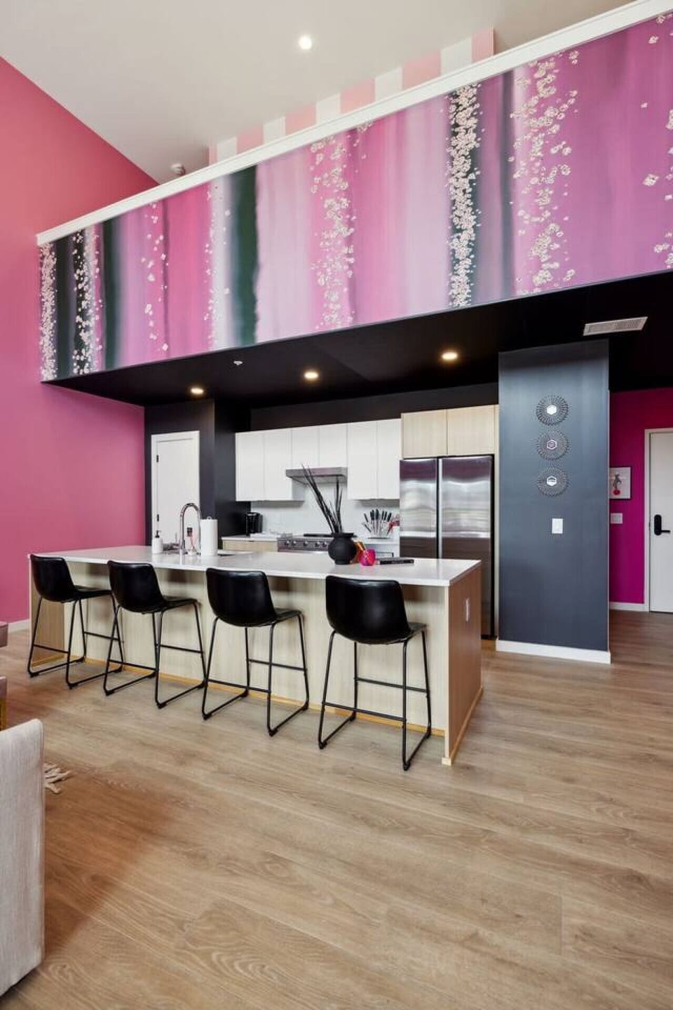 Fully stocked kitchen with stainless steel appliances and everything you`d need to make a home cooked meal