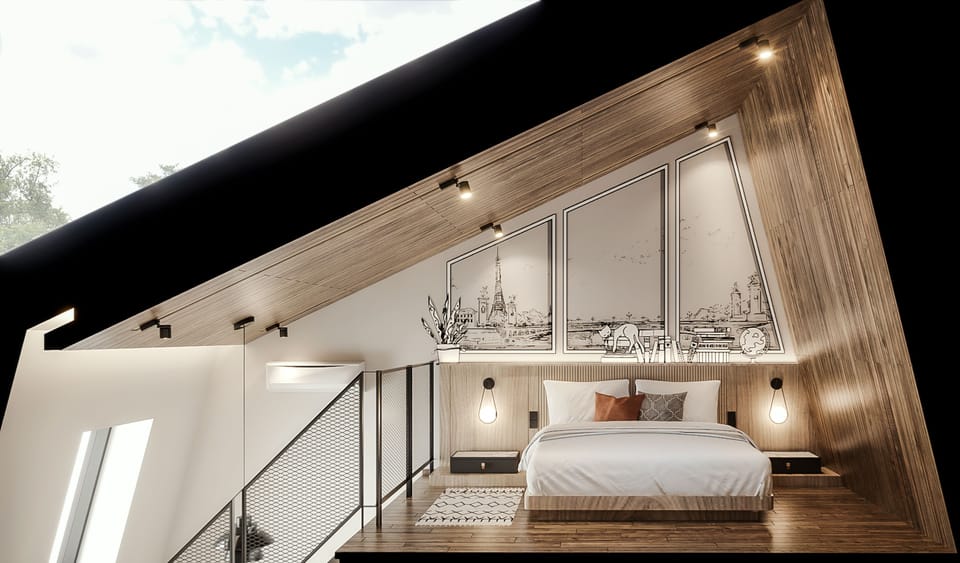 The Suite Loft Room. | Desk, bed sheets