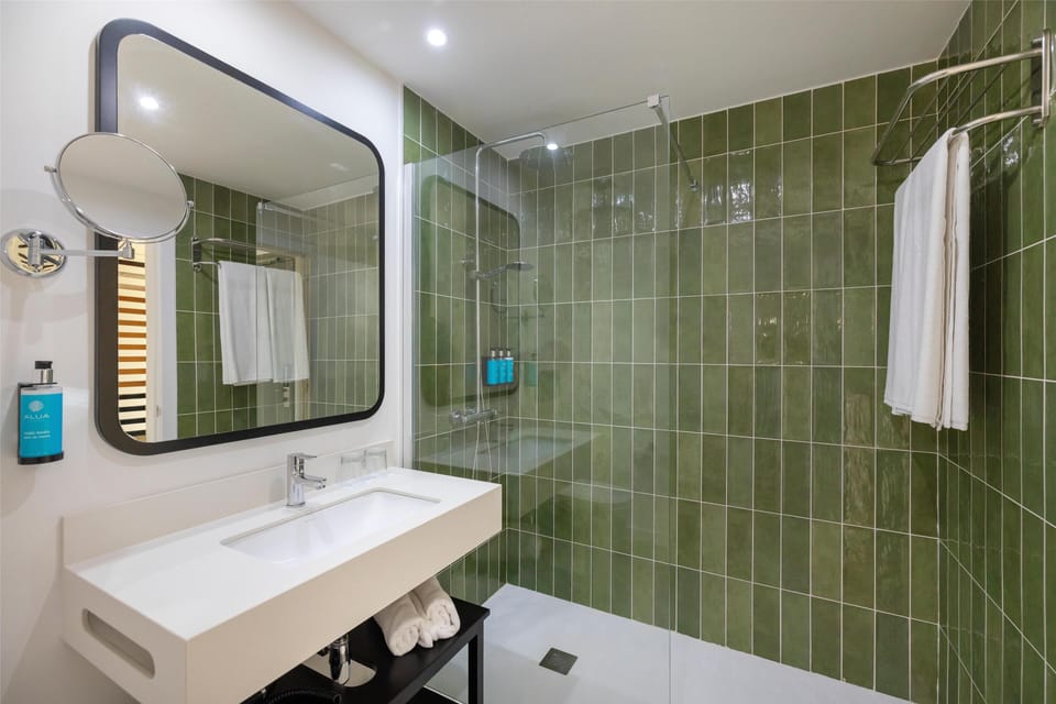 Shower, rainfall showerhead, hair dryer, bidet