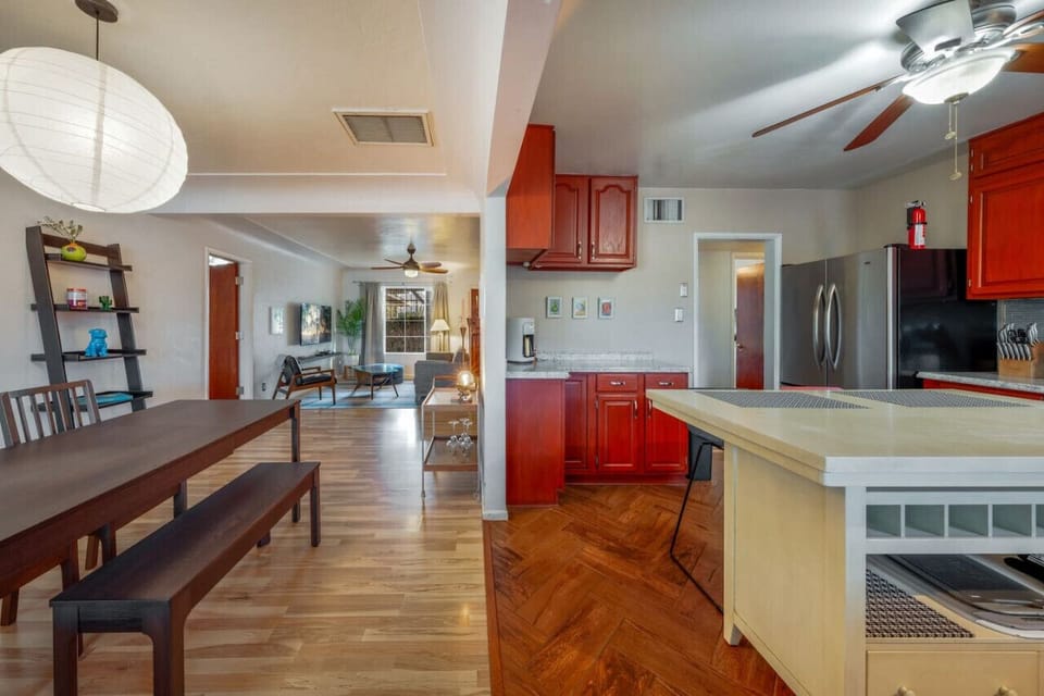 Dining area and updated, well-equipped kitchen