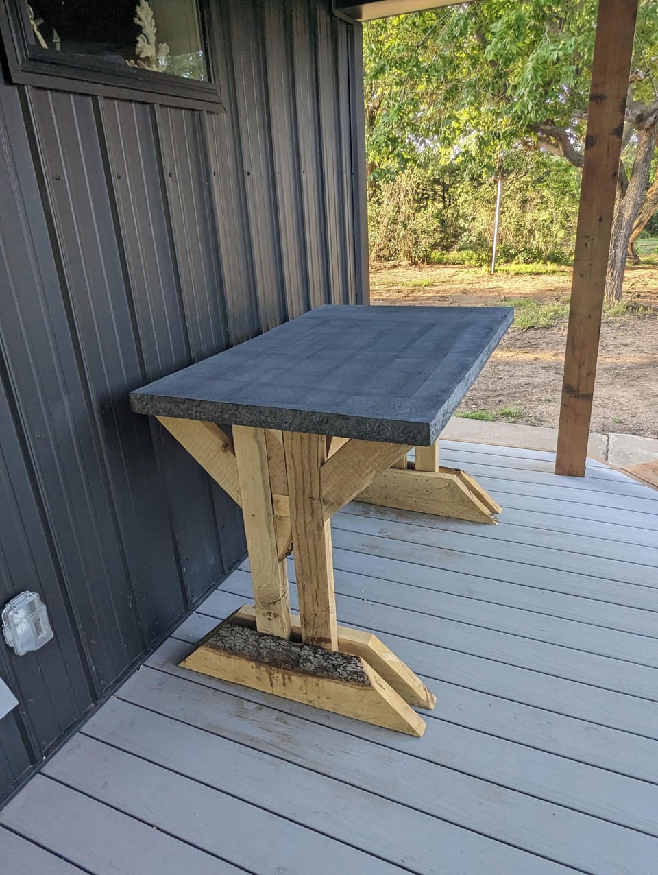 Cement custom built table for your deck entertainment. 