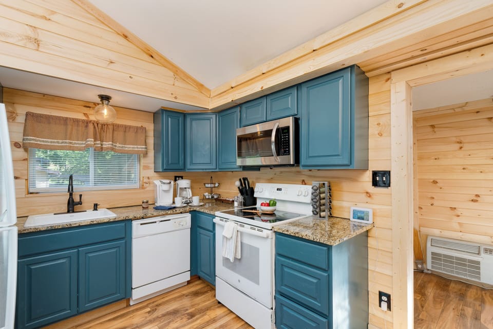 Fully-stocked kitchen.