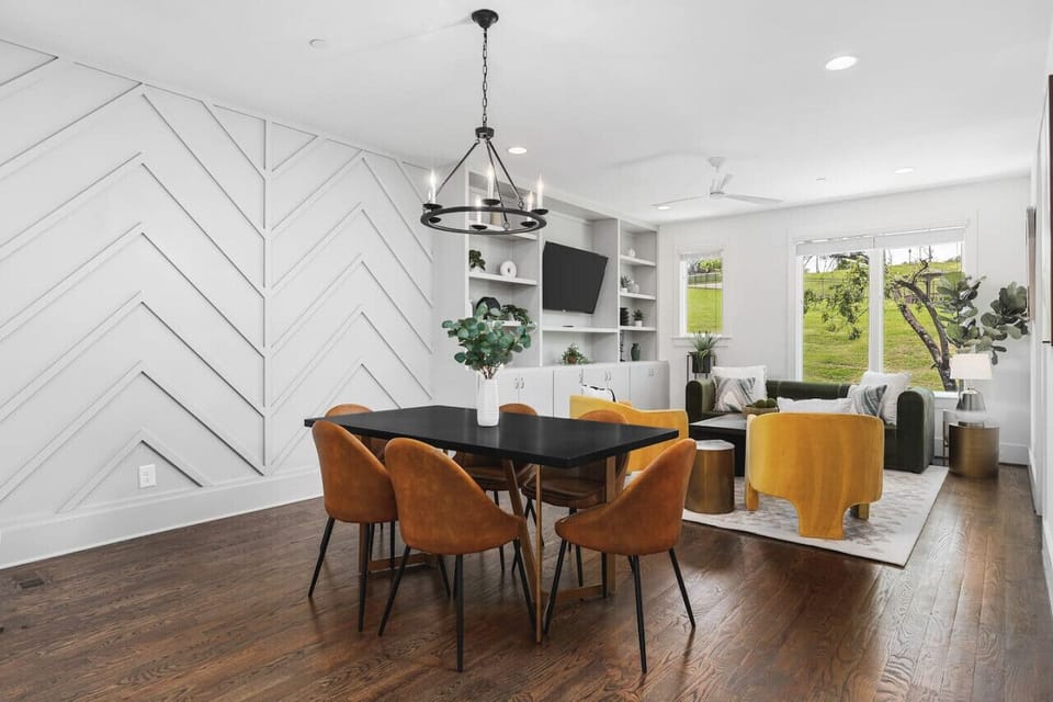 Share a meal at the dining table with seating for six.