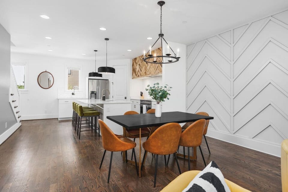 Share a meal at the dining table with seating for six.
