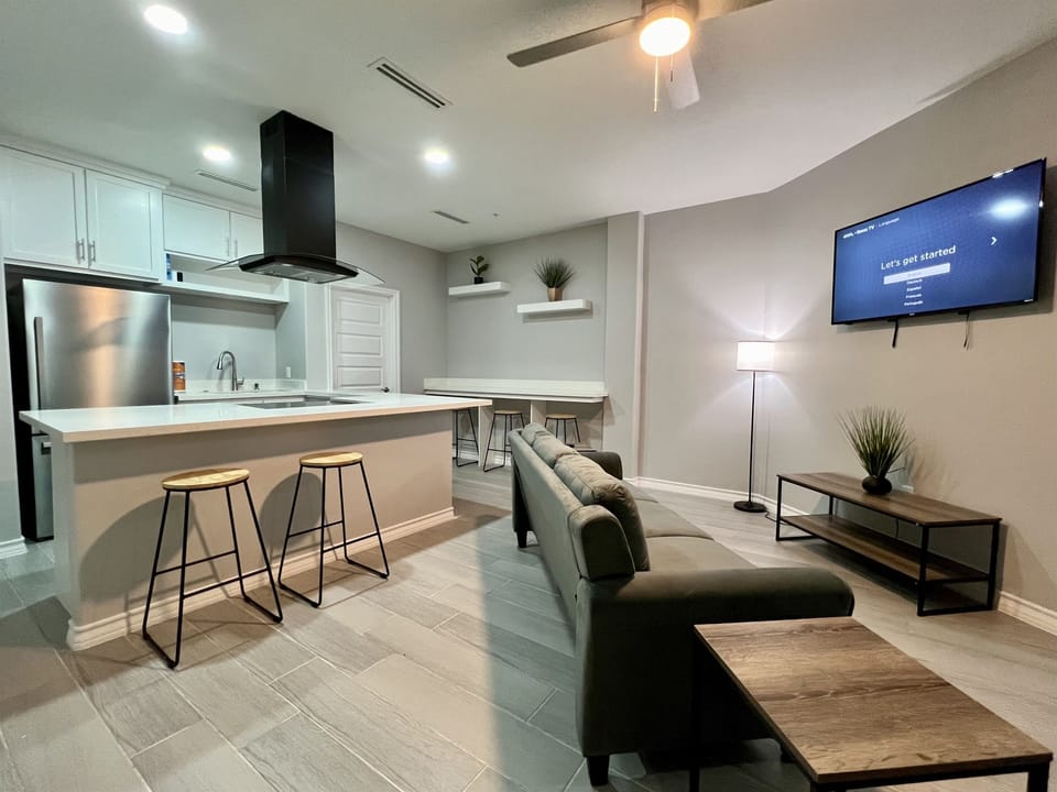 Main Area with RokuTV with Fully Functional Kitchen