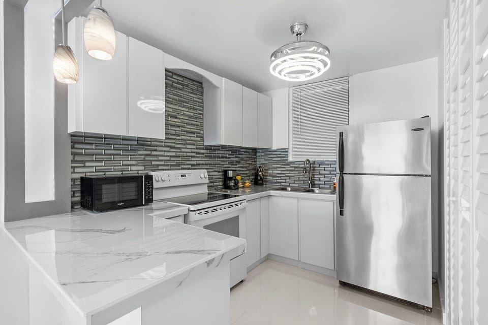 The fully equipped kitchen is perfect for an extended stay.