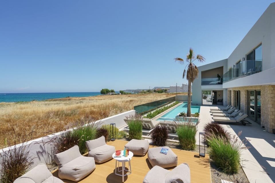 The villa’s exterior blends modern design with natural beauty.