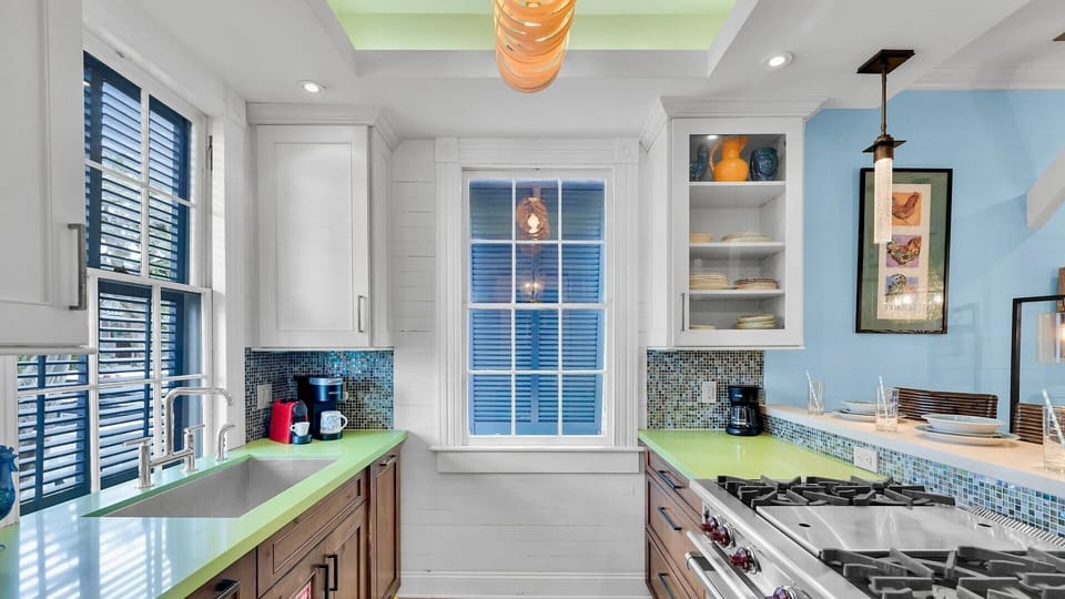 The modern kitchen is fully equipped with every appliance and tool you'll need...