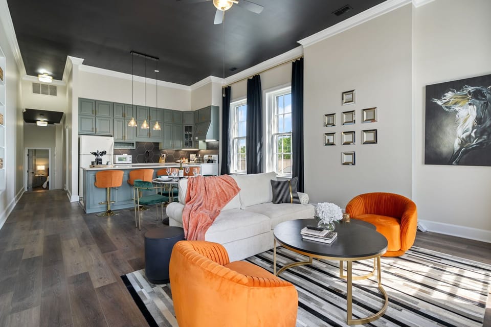 Unit 4: A tastefully designed and decored living space with fully loaded kitchen and high ceiling