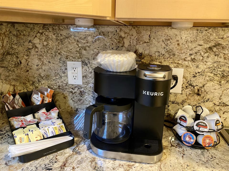Start your morning at the coffee station before heading out to explore Wake Forest.