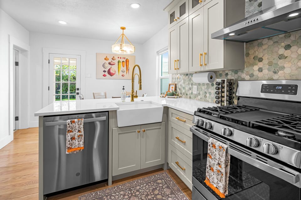 Completely remodeled kitchen with all new stainless steel appliances, new cabi