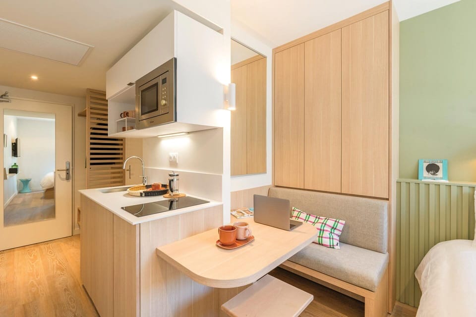 Mini-fridge, microwave, stovetop, electric kettle