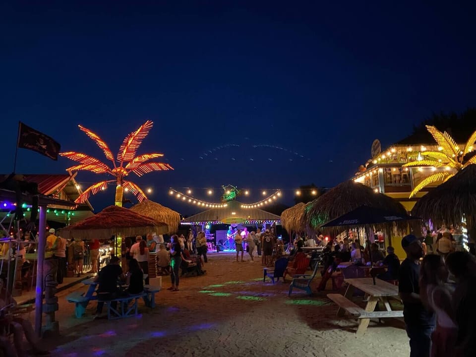 Jimmy Bukkett's at night - the Key West on the Sandusky River.  Open Friday through Sunday.  Bar, live music and food truck.  Must be 21 or over.