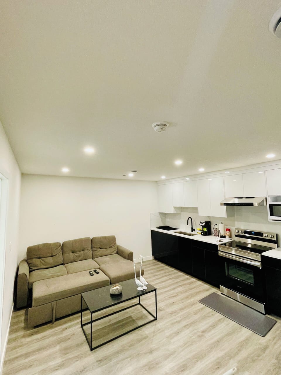Living room couch with Fully equipped kitchenette