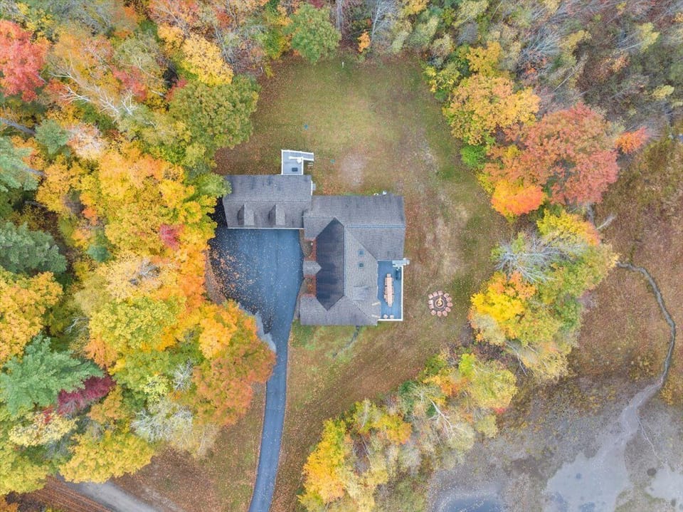The property from above; the apartment is on the left side