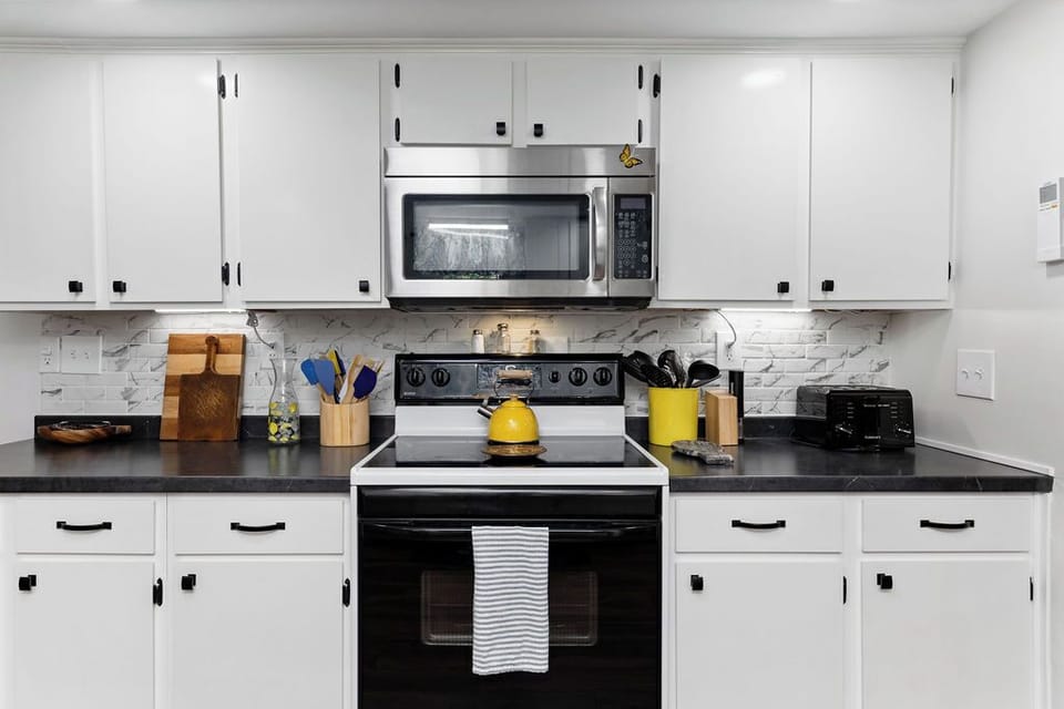 Enjoy a home cooked meal in our fully stocked kitchen.