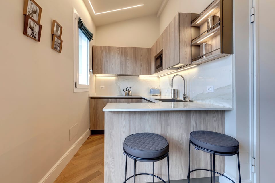 Apartment | Private kitchen | Full-size fridge, microwave, oven, stovetop