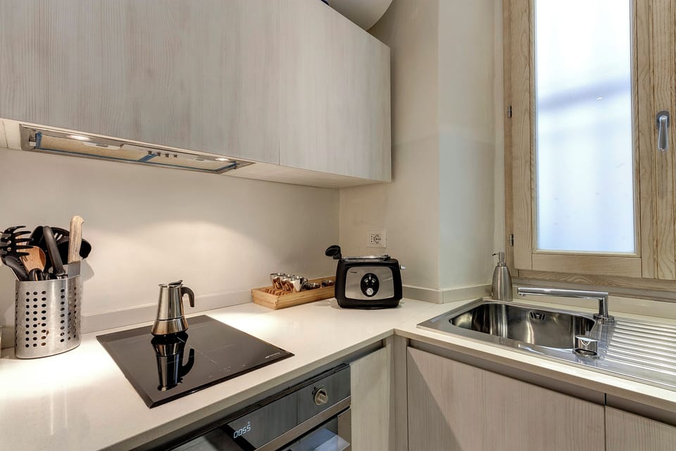 Apartment | Private kitchen | Full-size fridge, microwave, stovetop, electric kettle