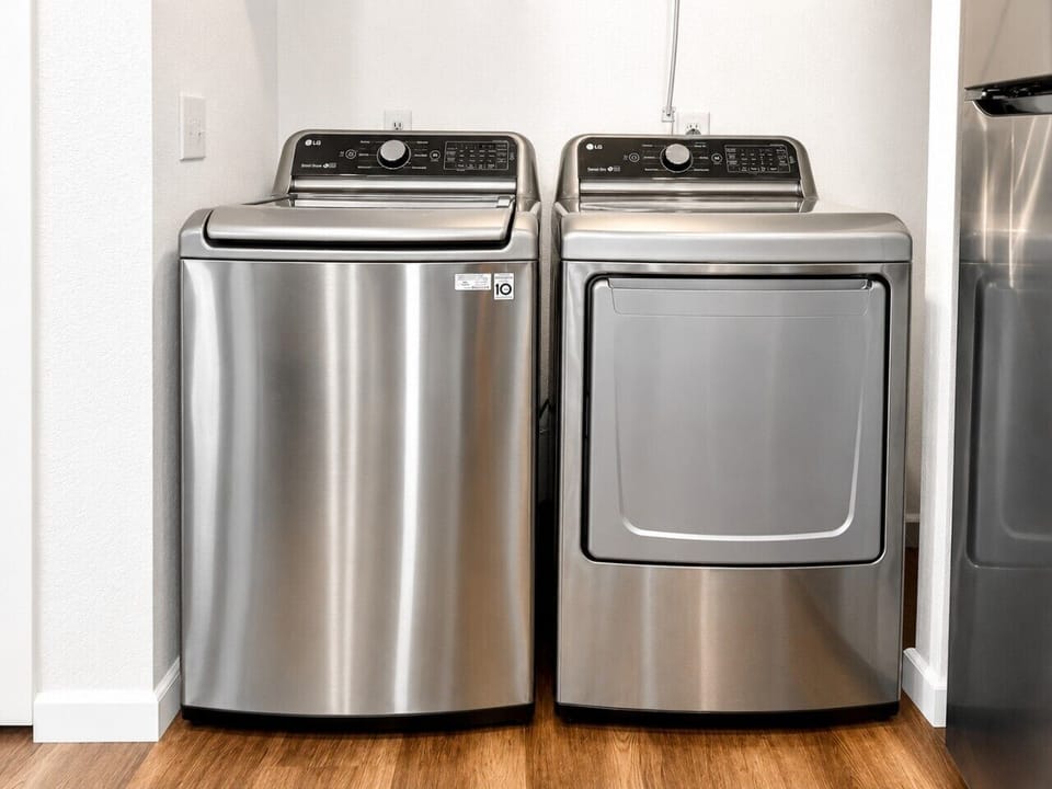 Full-size in-unit washer and dryer for longer stays and road-trip convenience.