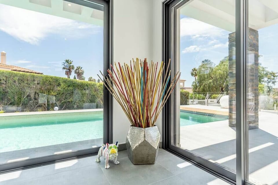 View to the pool from the living room