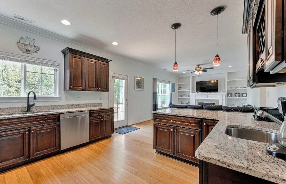 Generous counter space for prepping family meals.