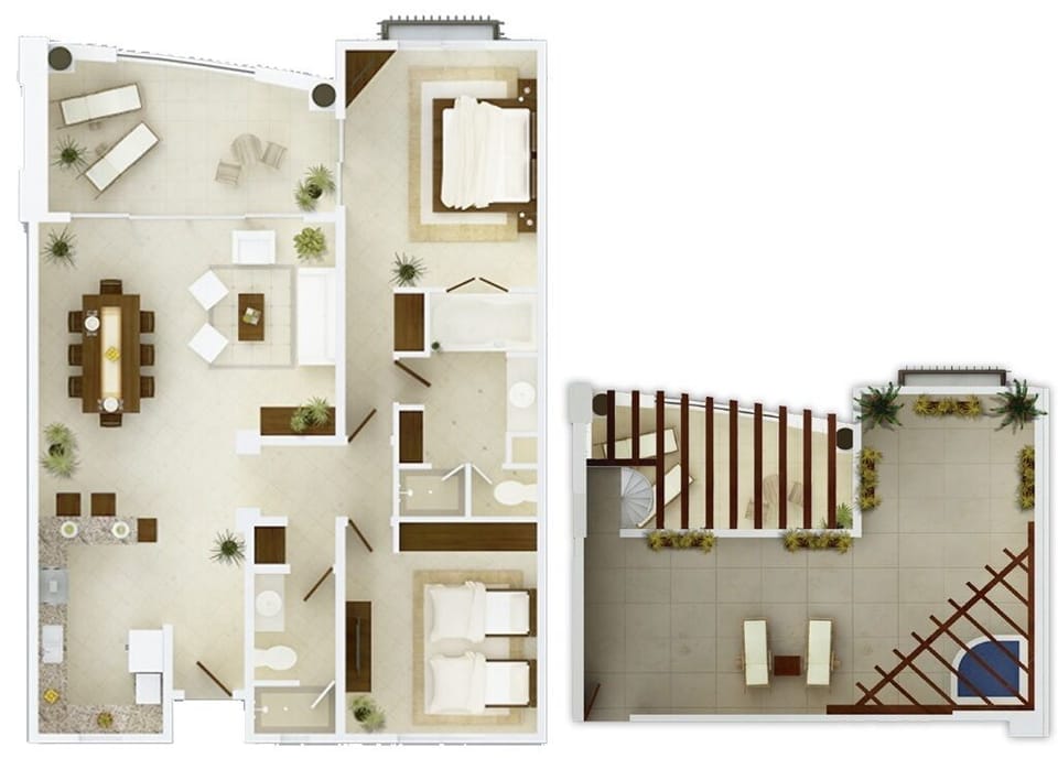 Floor Plan Example. Main Patio has spiral staircase to the upper level terrace