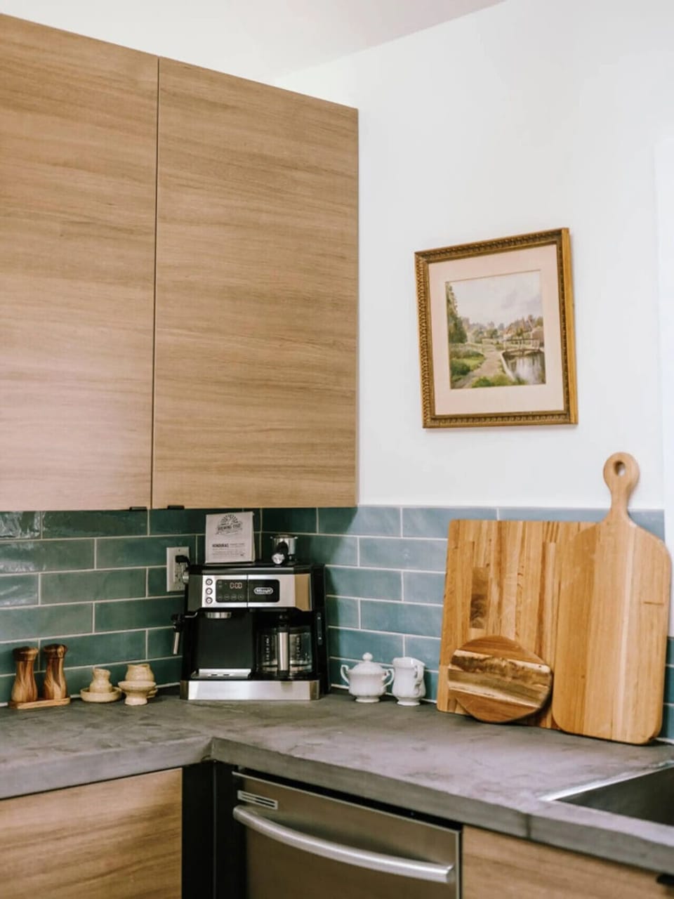 Full kitchen including a coffee maker and locally roasted grounds
