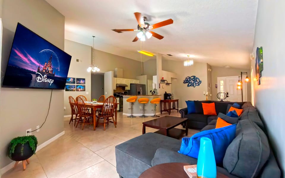 Spacious living room for group stays near Disney