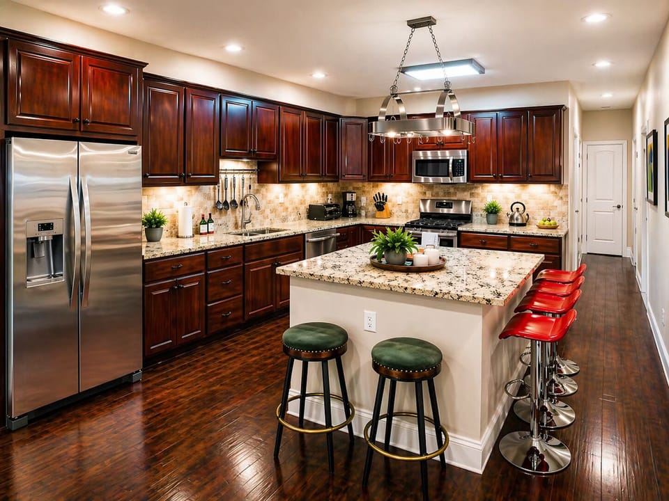 Fully equipped chef’s kitchen with large island & seating
