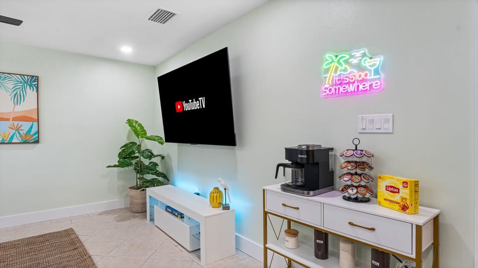 Cocoa Beach Coffee Nook | Bright Neon Sign, Breezy Palms & Cozy Coastal Charm