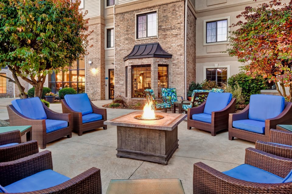 Outdoor fire pit and courtyard seating area