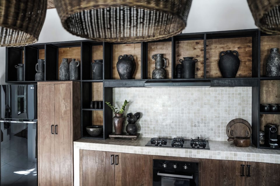 Family Villa, Pool View | Private kitchen | Fridge, microwave, stovetop, electric kettle