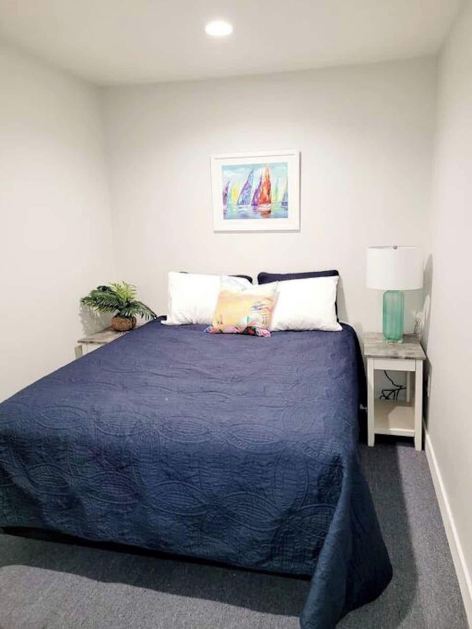 Bedroom #1 has a queen bed, linens, 4 pillows and a closet.