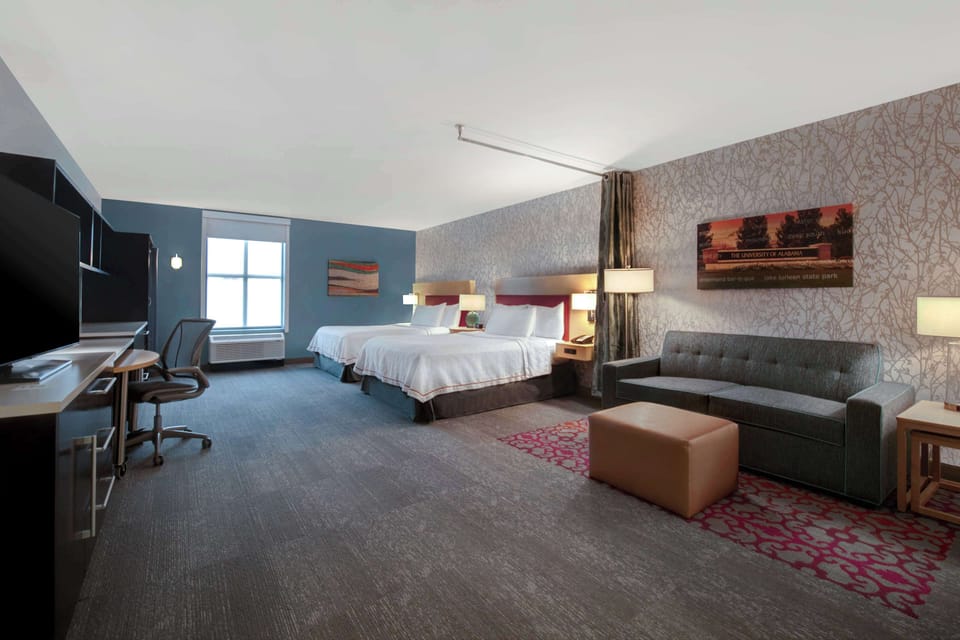 Studio, 2 Queen Beds, Accessible, Non Smoking (Roll-in Shower) | Desk, laptop workspace, blackout drapes, iron/ironing board