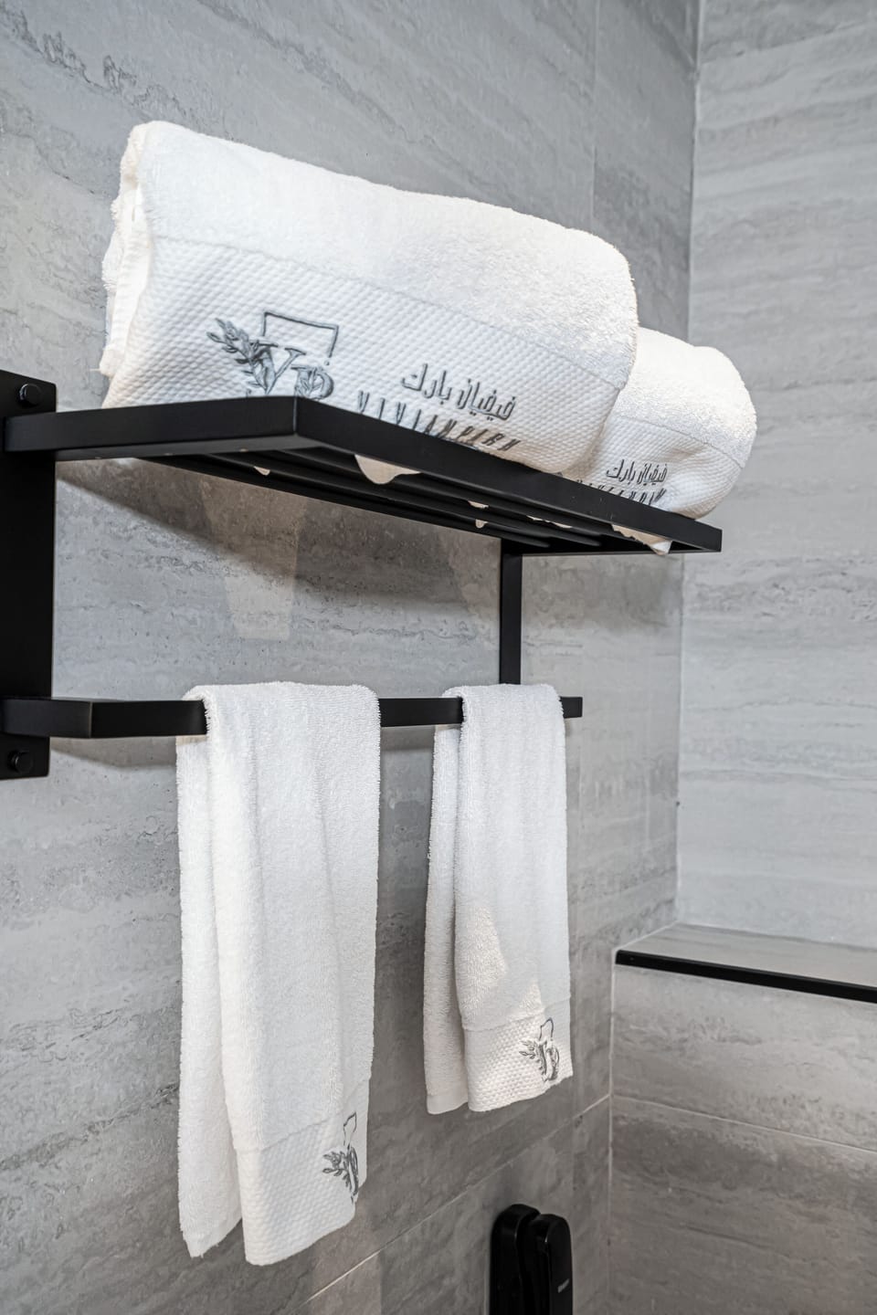 Combined shower/tub, hair dryer, slippers, bidet