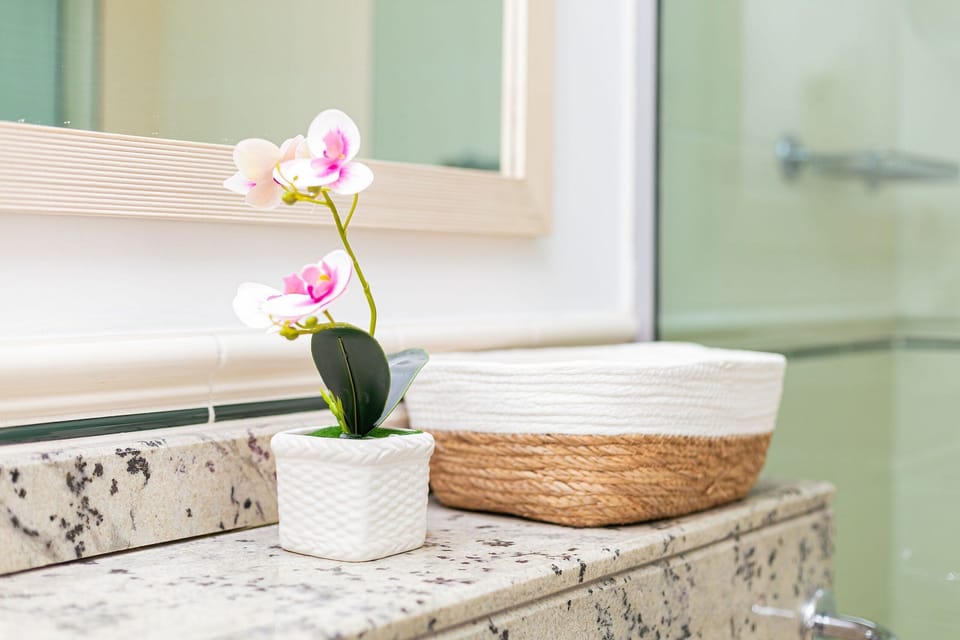 Suite | Bathroom | Shower, hair dryer, towels, soap