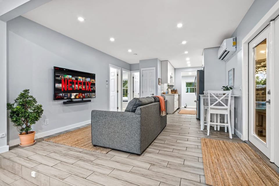 Our living room has a Smart TV so you don't miss any of your favorite shows.