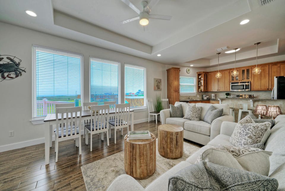Bright living area features an open floor plan.