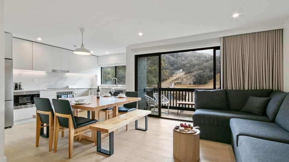 Kitchen, dining, living