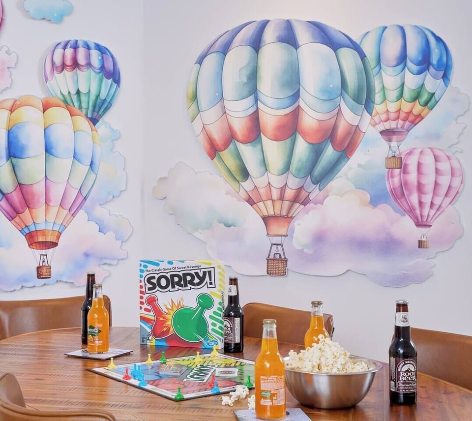 Board games and dining space for family game nights and shared meals.