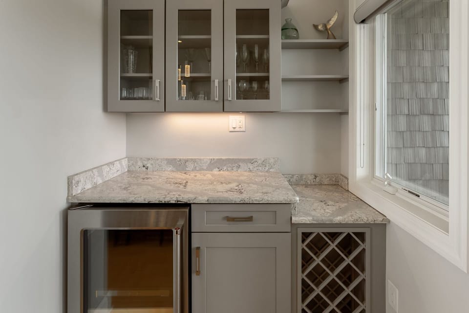 The Wet Bar with a Wine Cooler is perfect for relaxing evenings.