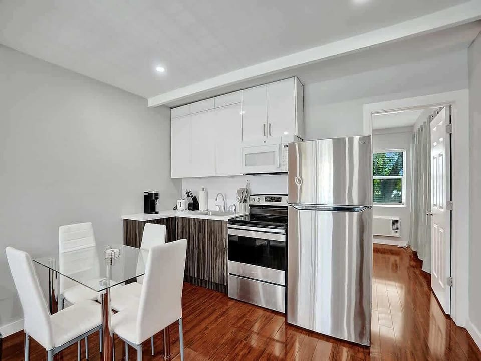 Open kitchen and dining area with natural light