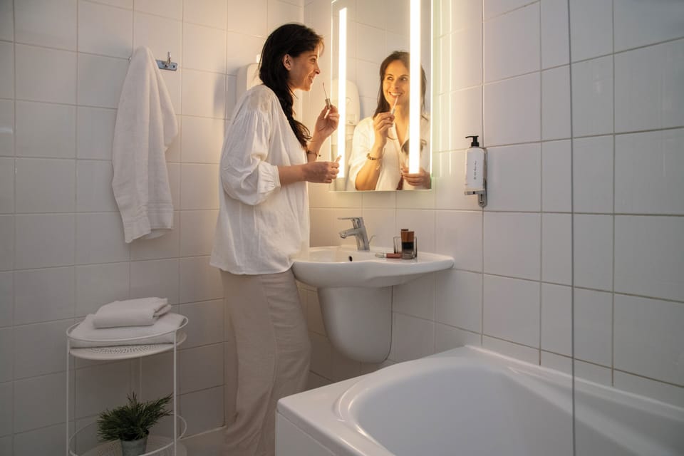 Free toiletries, hair dryer, towels