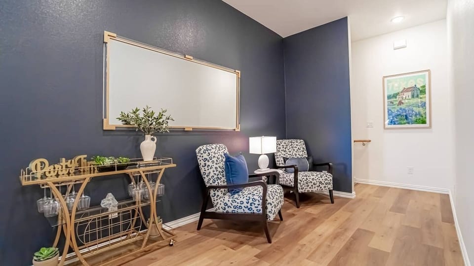 Seating area with a serving wine bar 