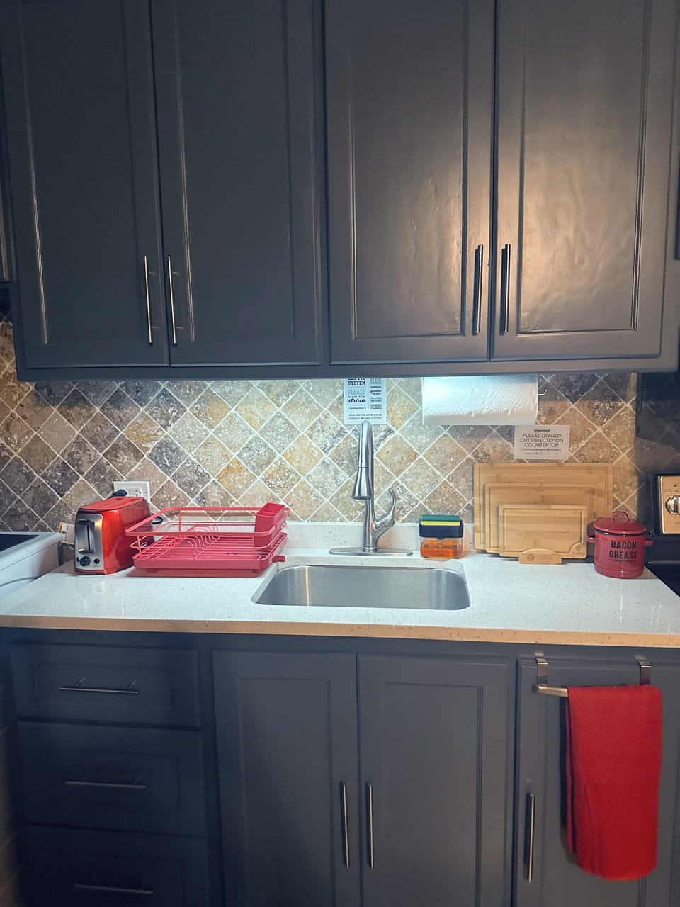 Lights turn on automatically while at the sink at night.