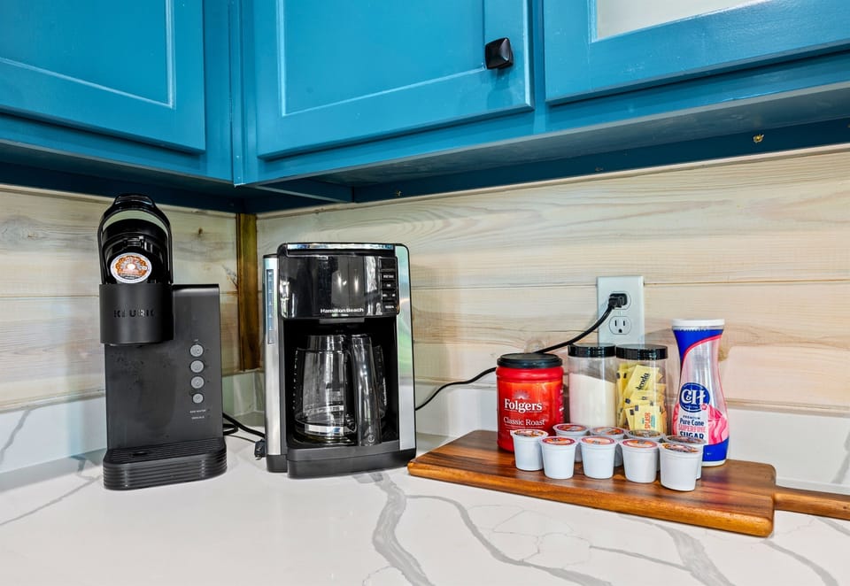 Start your day with a fresh cup of coffee—this coffee bar has everything you need to brew the perfect cup.