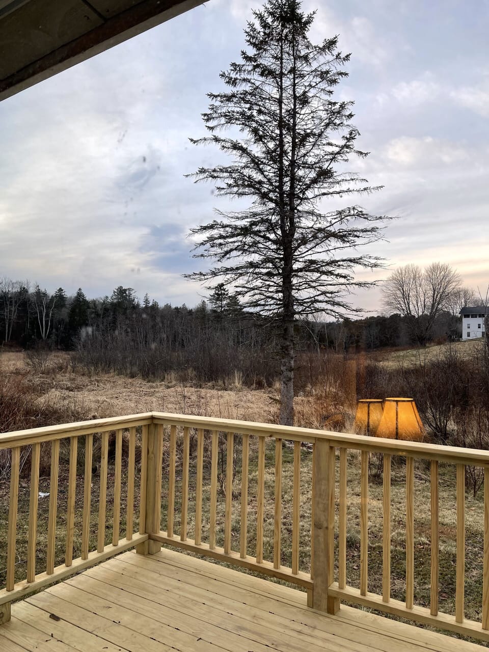 View of protected outdoor space through patio doors.