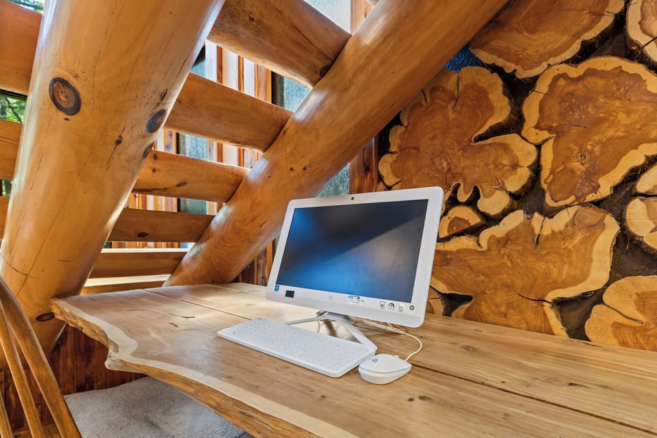 A simple wooden desk is all you need to get things done.